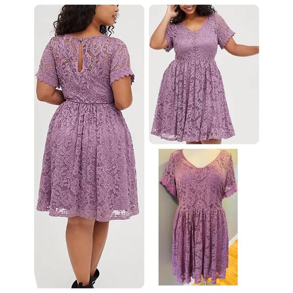 Torrid 6 (6X) New‎ Purple Lace V Neck Cocktail Party Mini Skater Dress w/Pockets - Picture 1 of 4